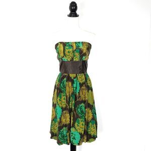 NEW NWT Plenty Tracy Reese Anthroplogie Floral Silk Strapless Dress Brown Size 6